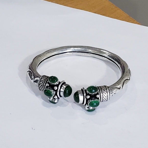 Green Onyx Multi Gemstone 925 Silver Handmade Designed Adj Cuff Bracelet - Picture 7 of 15